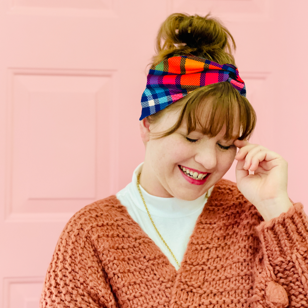 Twist Headband - Rainbow Plaid