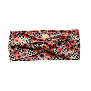 Twist Headband - Sweet Daisies on Checker