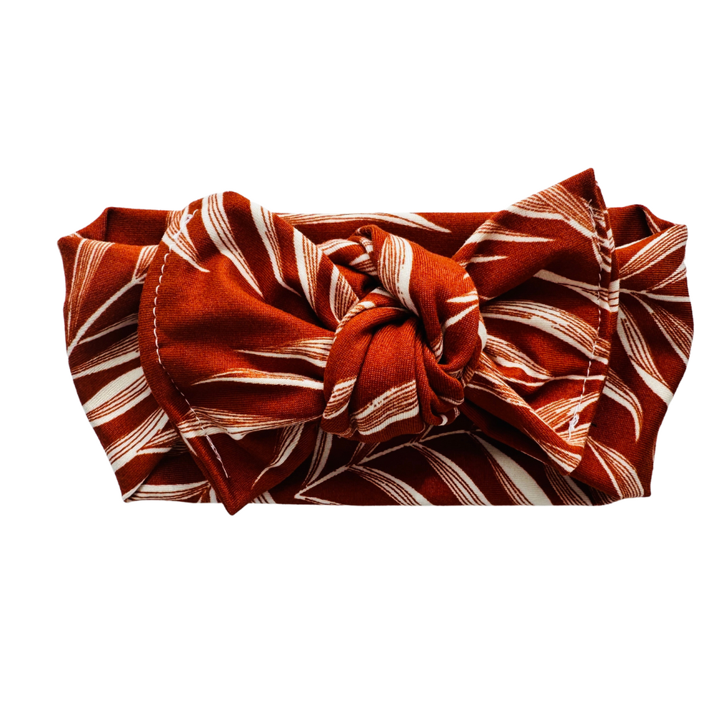 Baby Tie On Headband - Orange Leaf Print